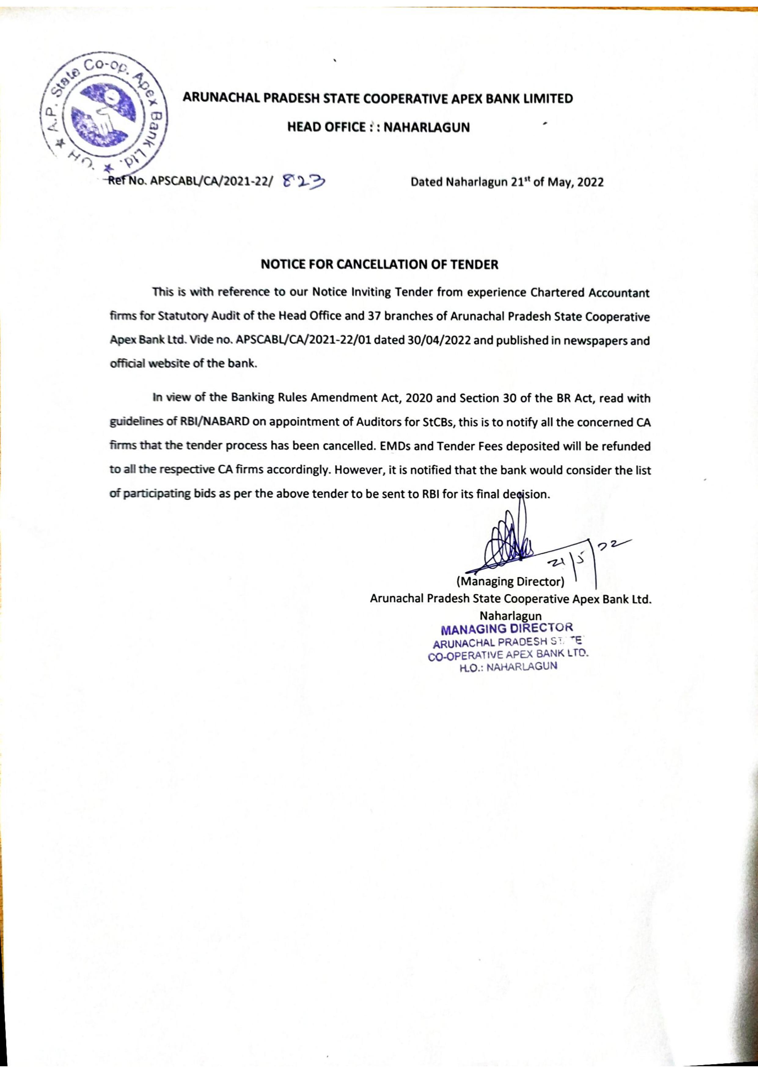 Tender Cancelled